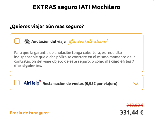 Código Iati descuento con extra de anulación